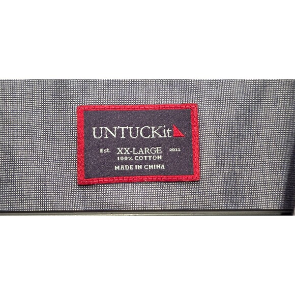 UNTUCKit Shirt Mens Long Sleeve Button Up Cotton Micro Print Blue Gray Size 2XL - Picture 3 of 12